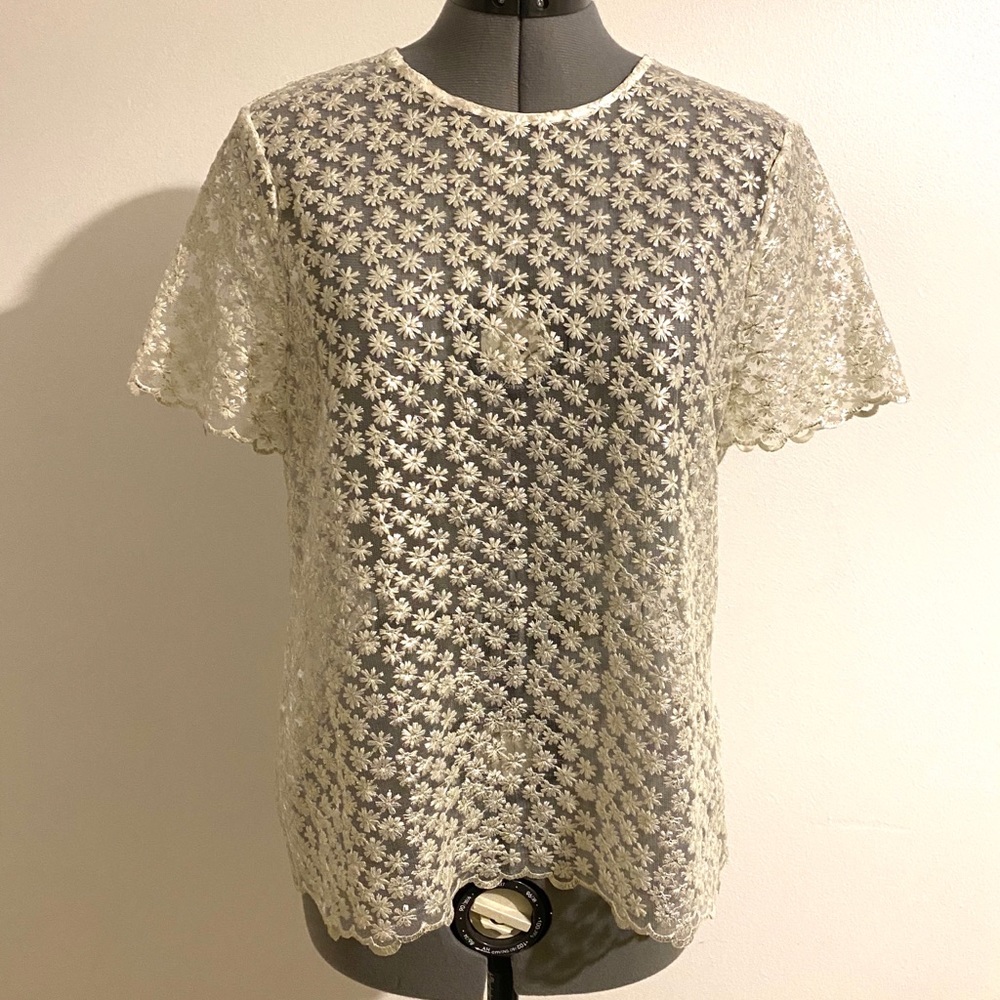Kate Spade Gold & Ivory Lace Flower Top (Sz 12)